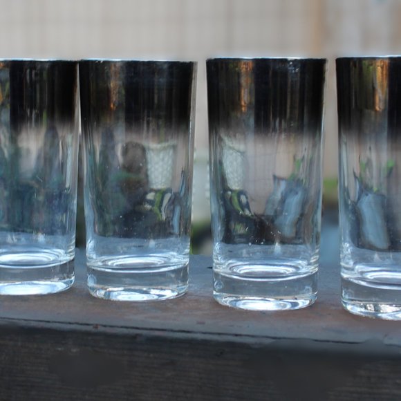 Set of 4 Mid Century Modern Silver Lustre Highball Cocktail Glasses - Picture 2 of 11
